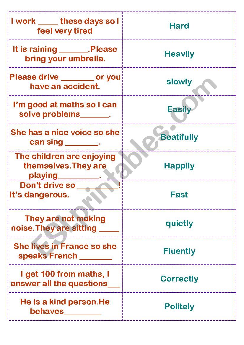 Fun activity with Adverbs worksheet