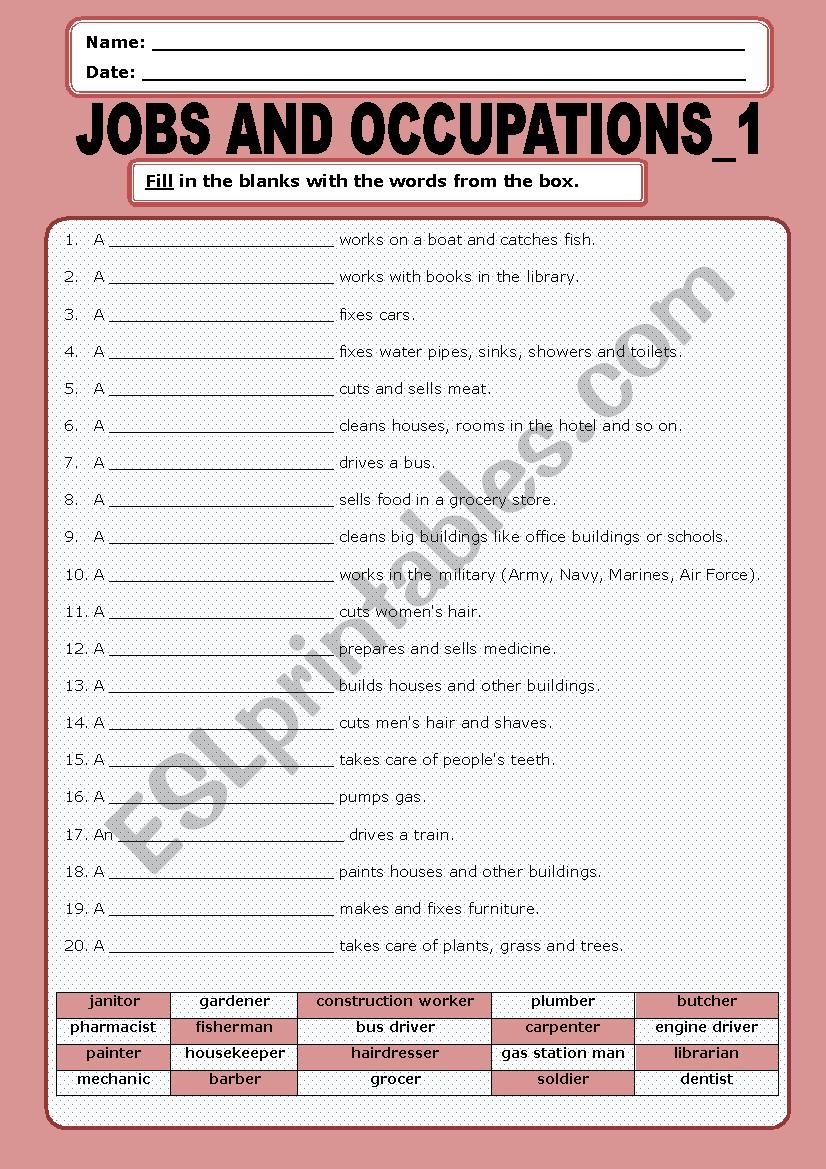 Jobs and Occupations_1 worksheet
