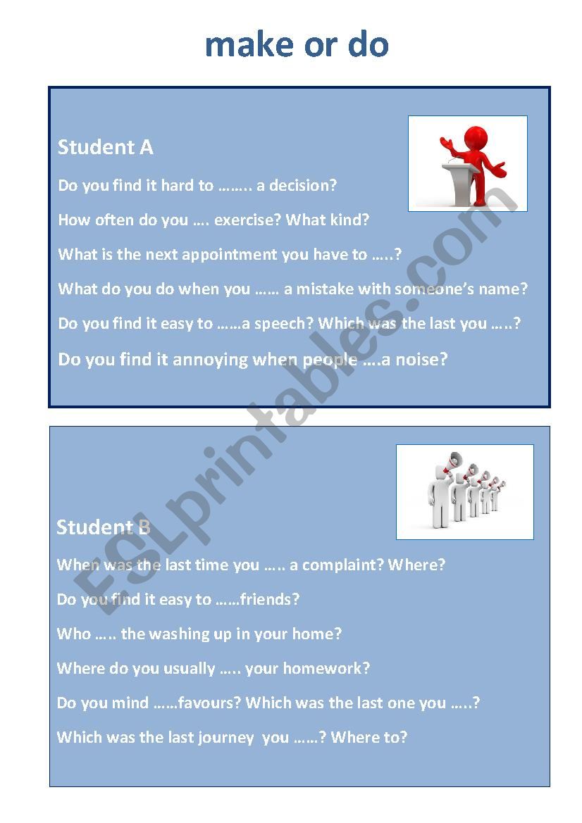 make or do questions worksheet