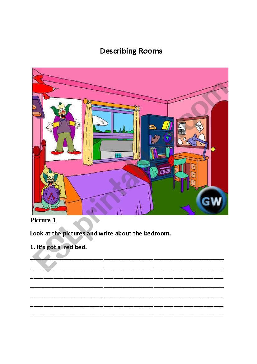 describing rooms worksheet