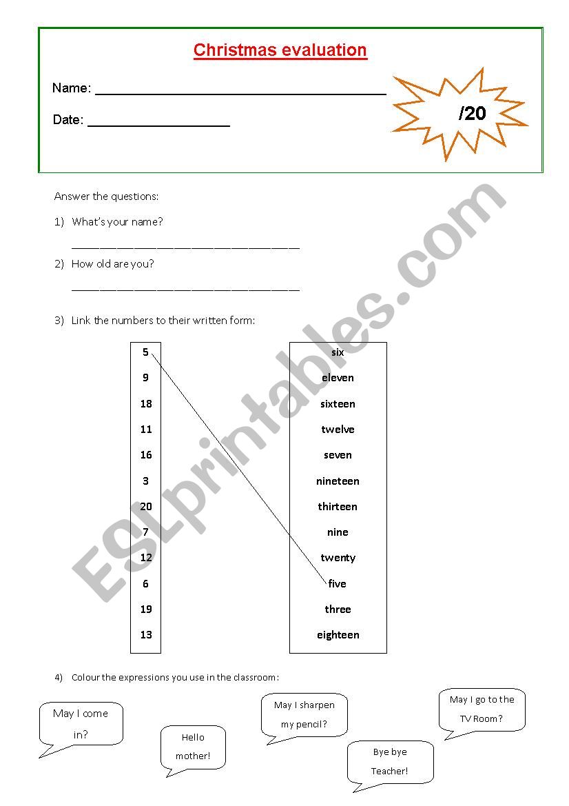 Christmas test 3rd grade - first part