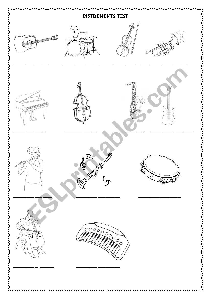 Instruments Test worksheet