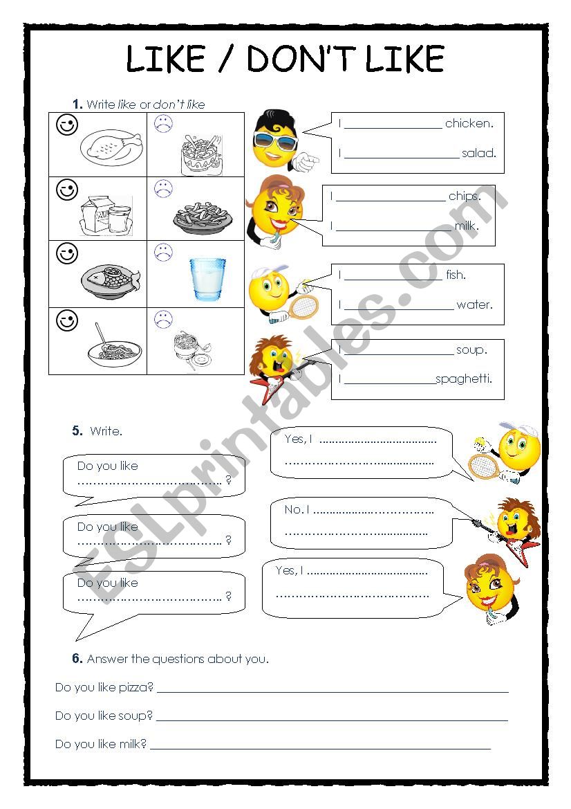 LIKE VS. DONT LIKE worksheet