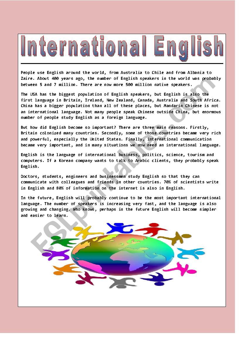 International English worksheet