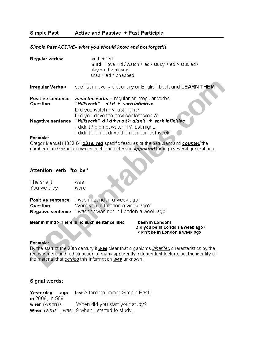 EAL SCIENCE: Simple past - Active & Passive