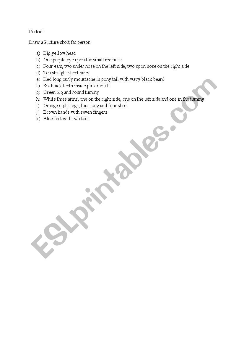 Draw a portrait worksheet