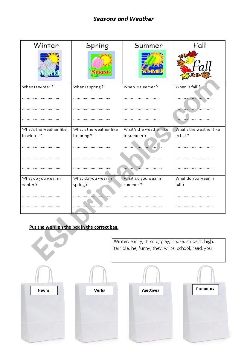 seasons vocabulary worksheet