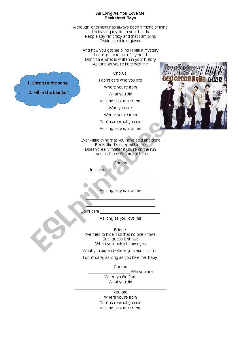 As long as you love me worksheet