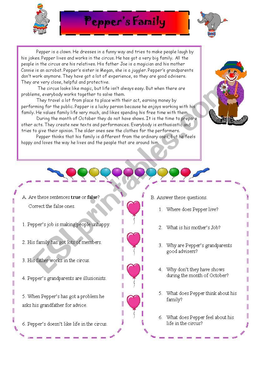 Reading comprehension worksheet