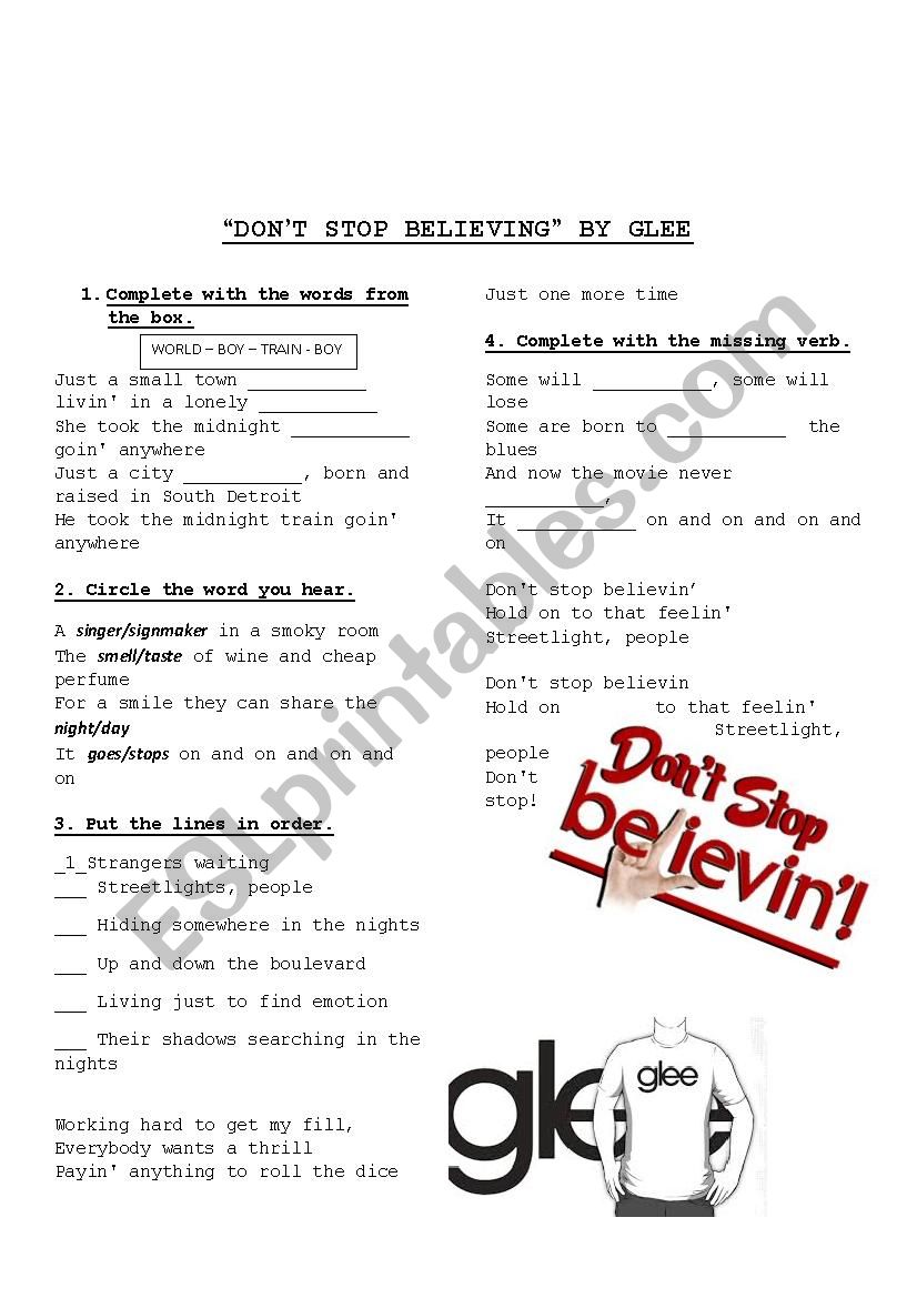 Dont stop believing worksheet