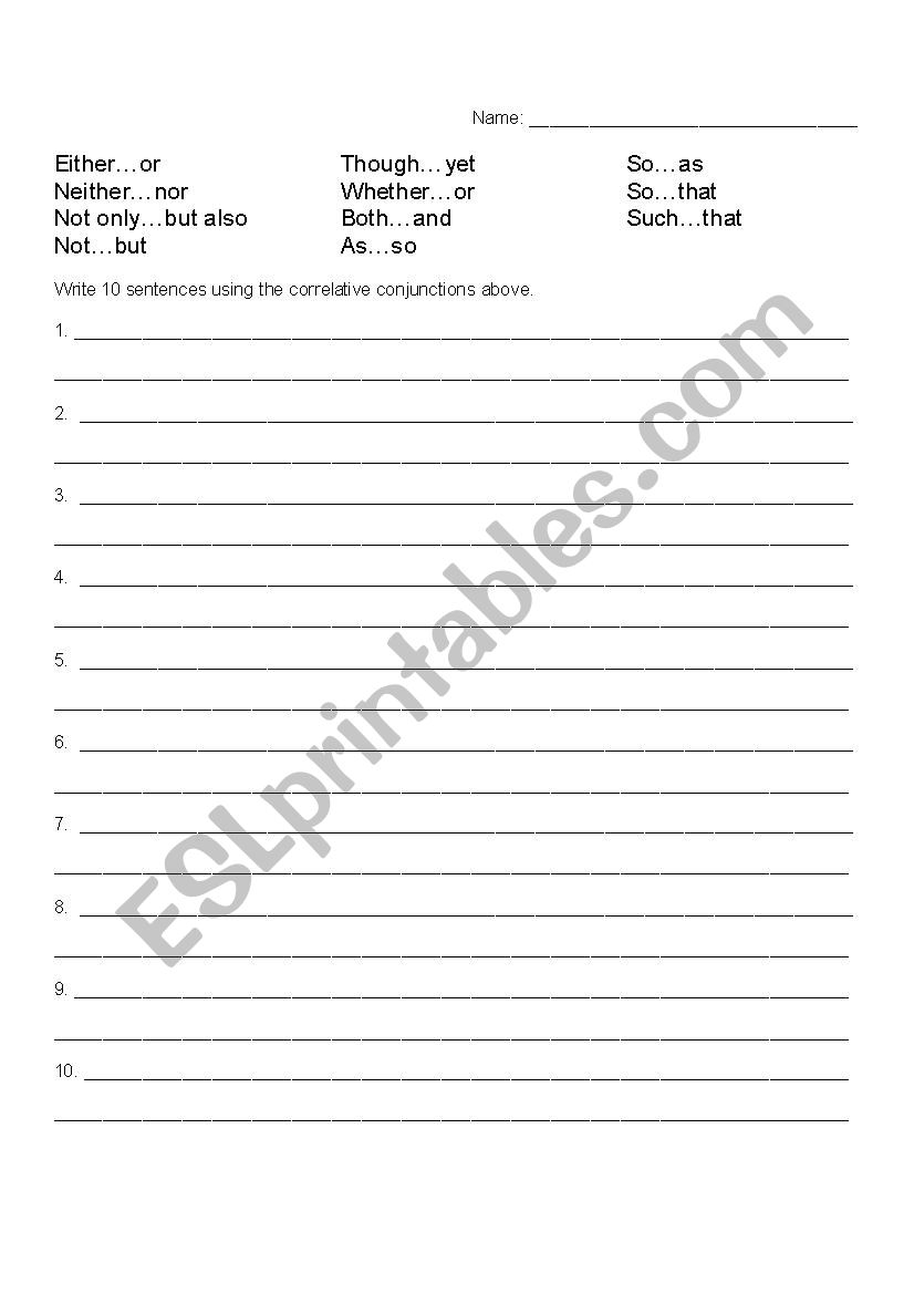 Correlative Conjunctions worksheet