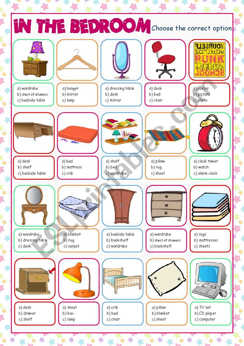 Bedroom Multiple Choice worksheet