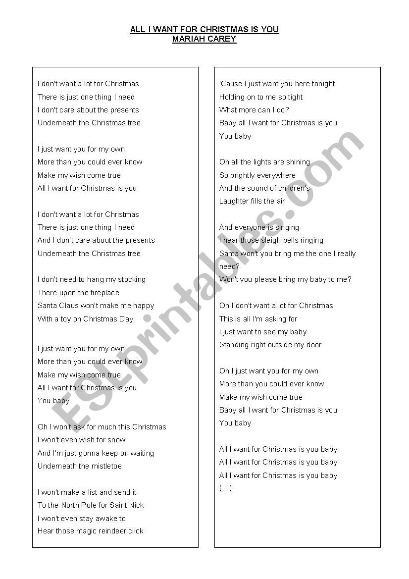 Christmas song worksheet