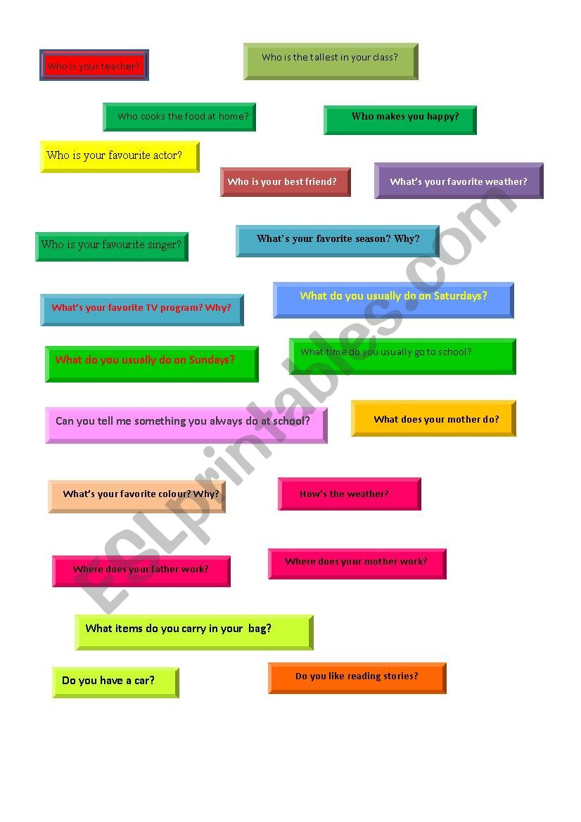 Speaking Activitiy worksheet