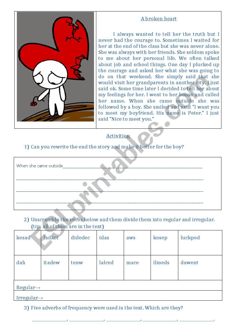 A broken heart worksheet