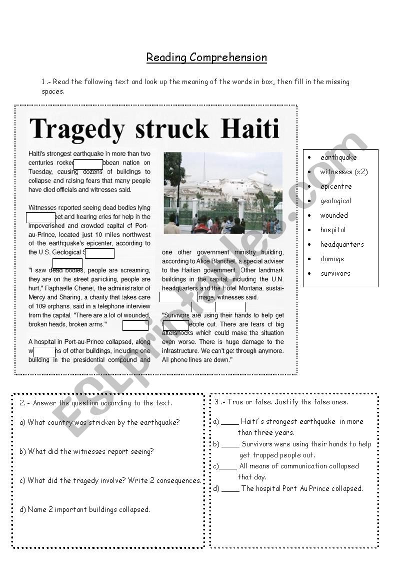 tragedy struck haiti worksheet
