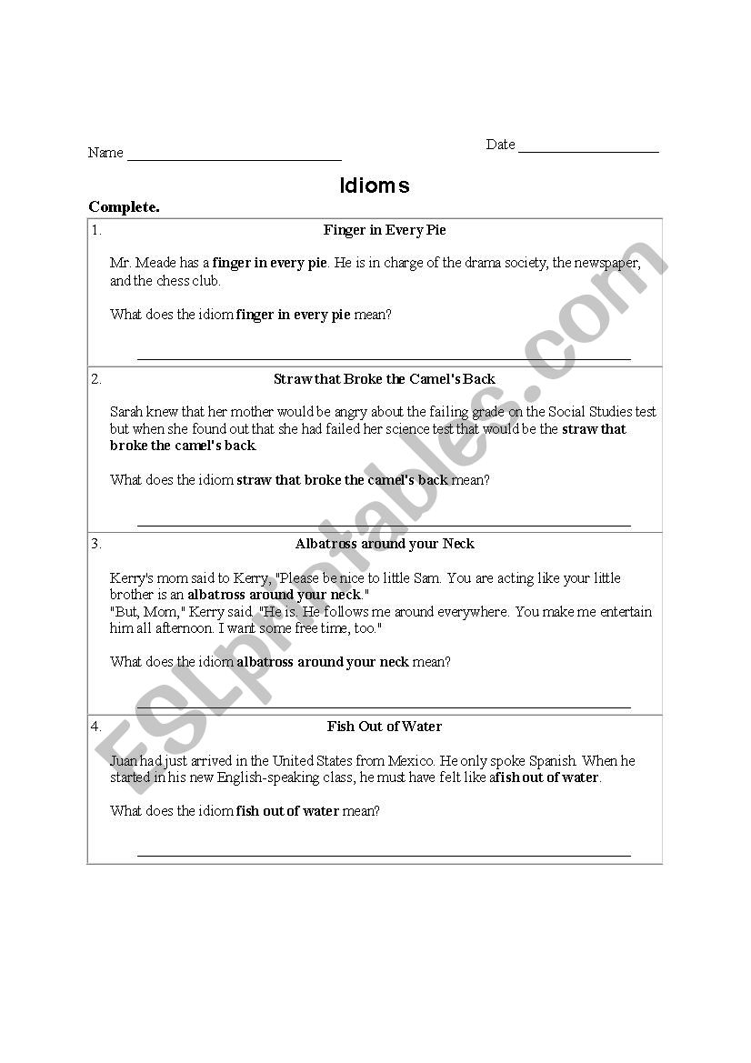 Idioms worksheet