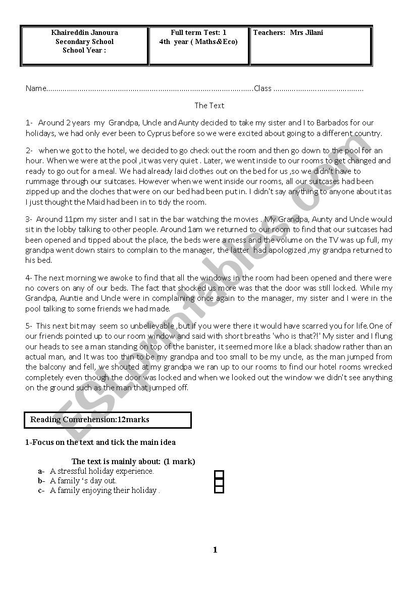 4th year Tunisian syllabus worksheet