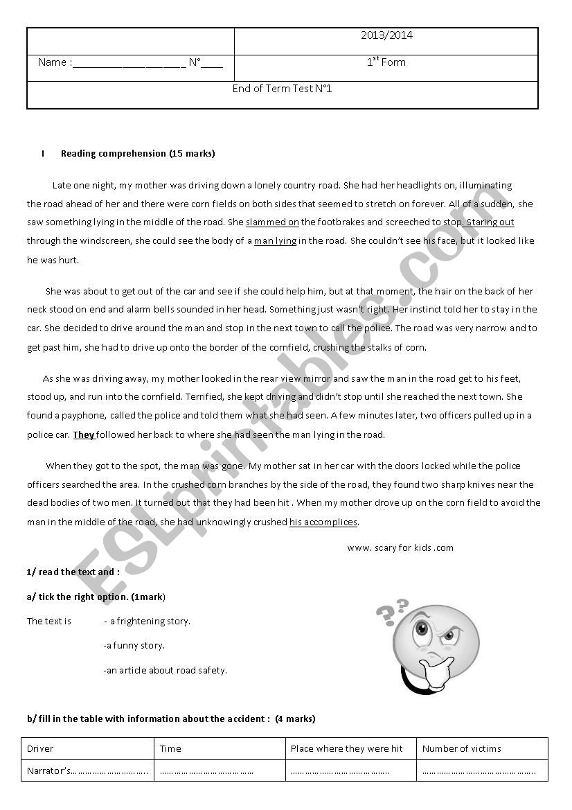 end of term test 1 /1st form worksheet