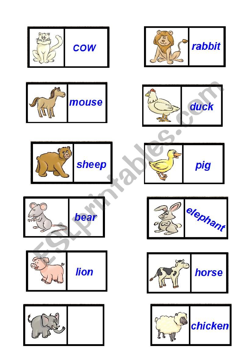 Animal domino worksheet