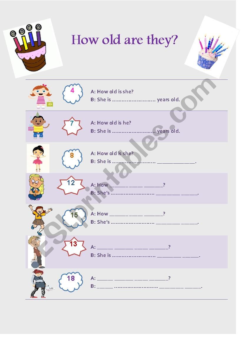 How old are they? + crossword worksheet