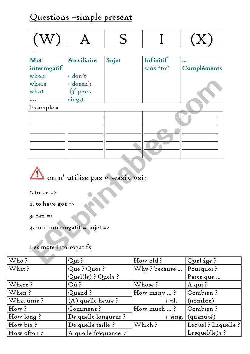 Questions - present simple worksheet