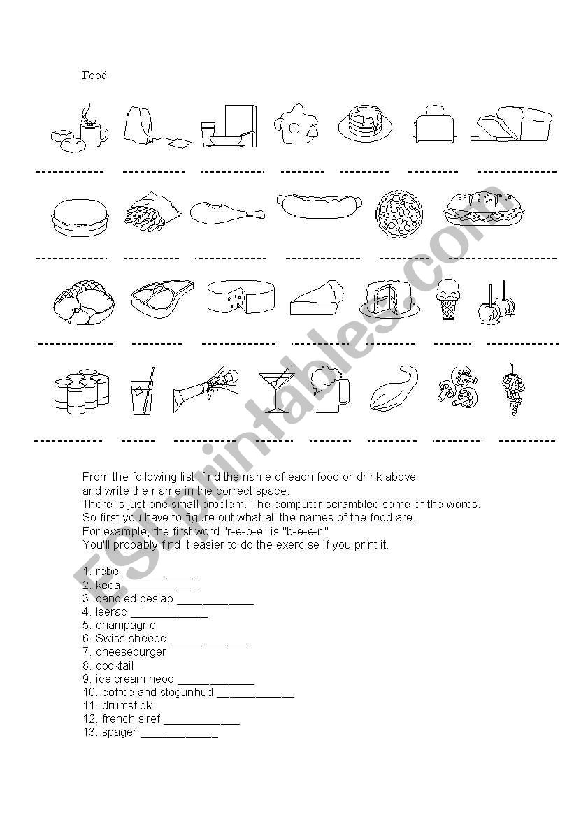 food voc worksheet