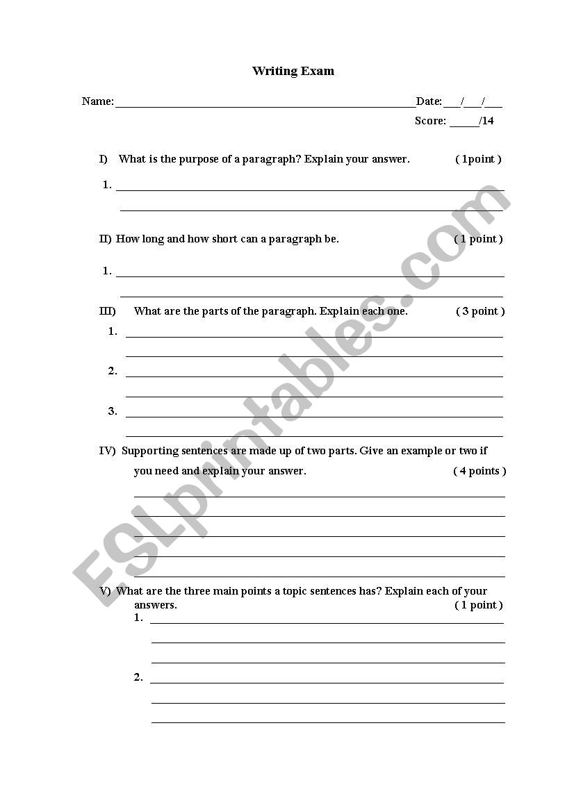 Writing Paragraphs worksheet