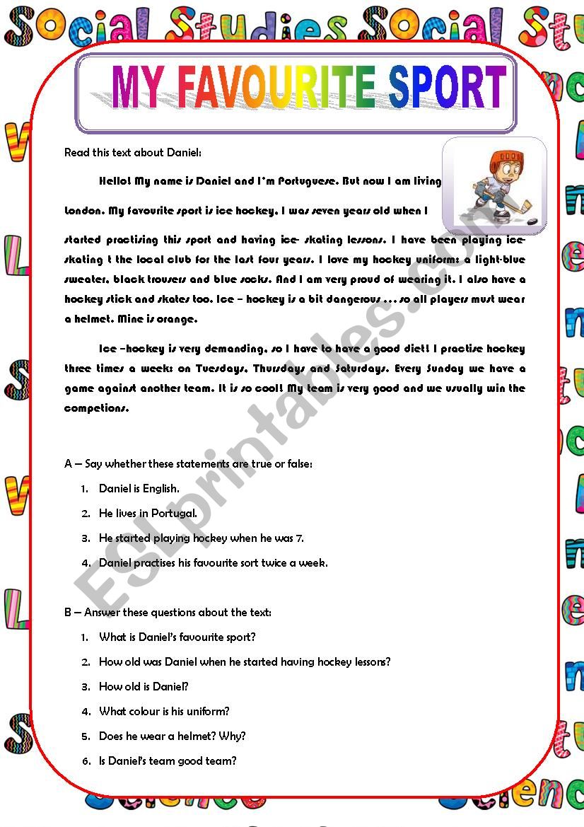 MY FAVOURITE SPORT worksheet