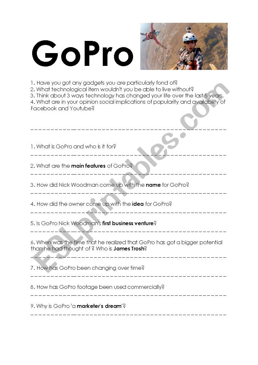 60 minutes: GoPro worksheet