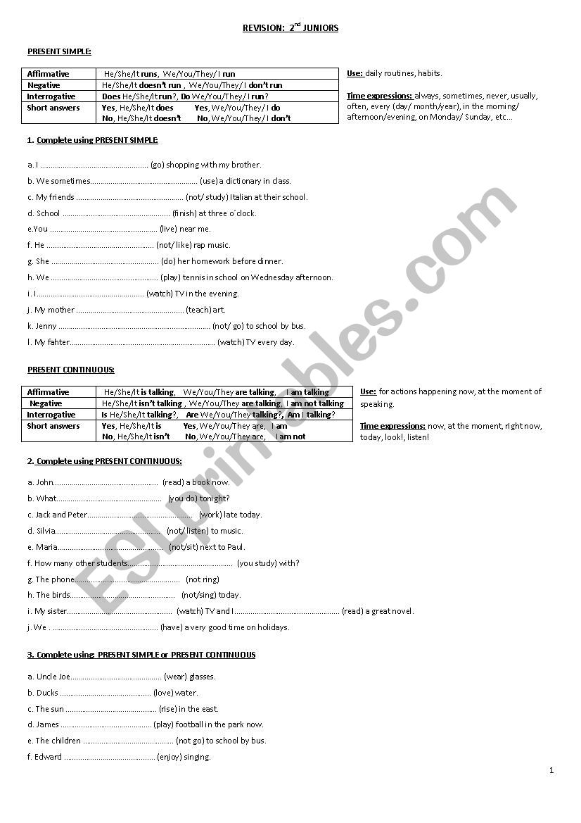 tenses revision worksheet