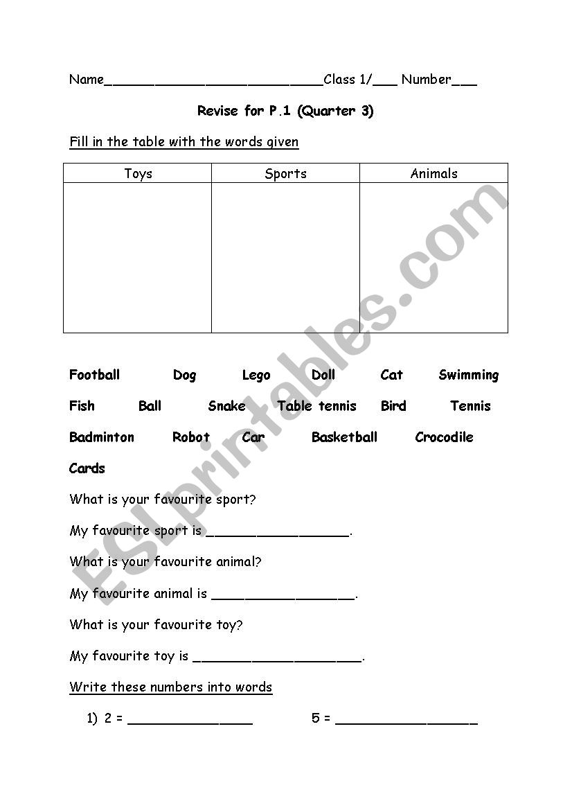 Revision for 1 graders worksheet