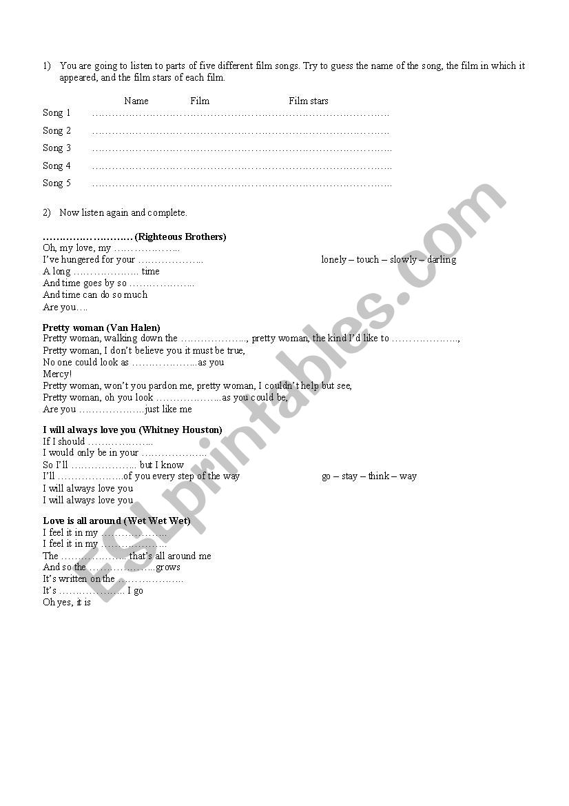 Working with films and music! worksheet