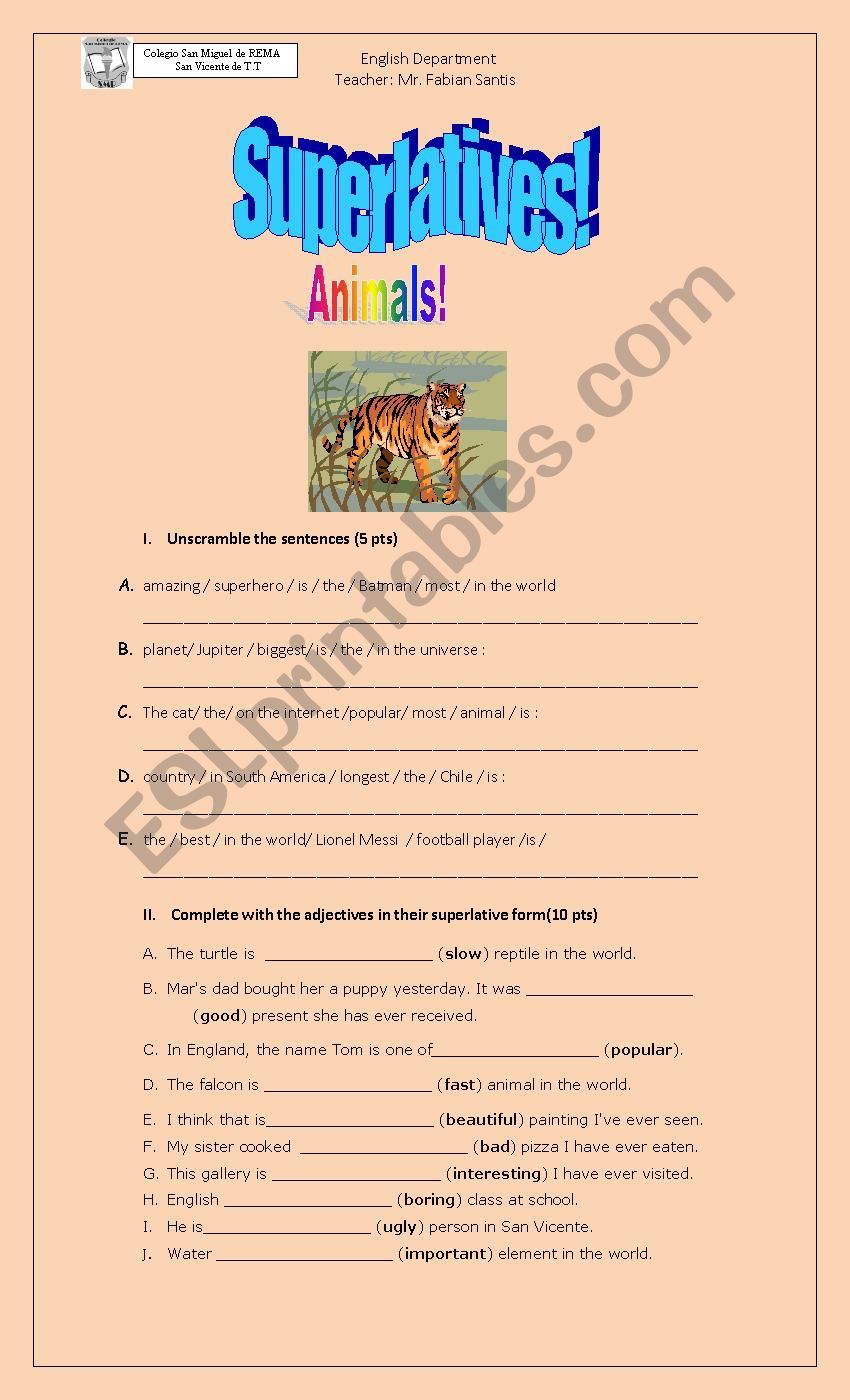 Superlatives worksheet worksheet