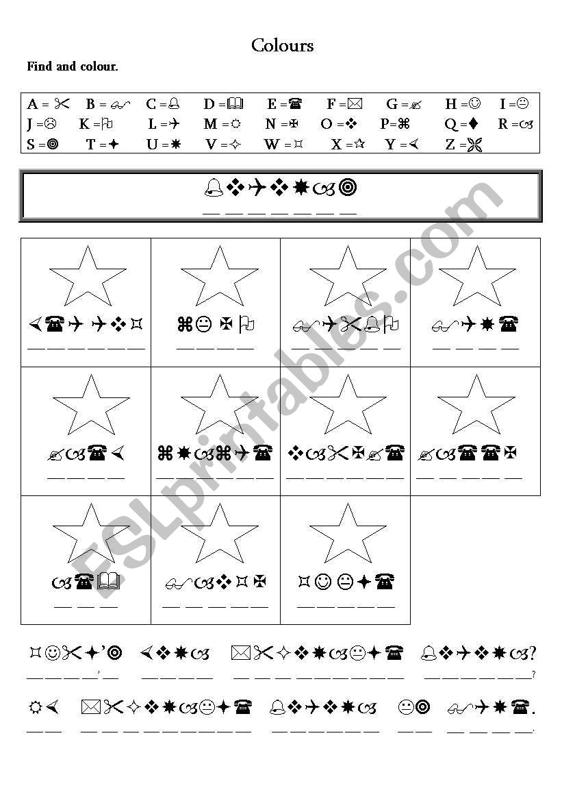 Colours: symbols worksheet