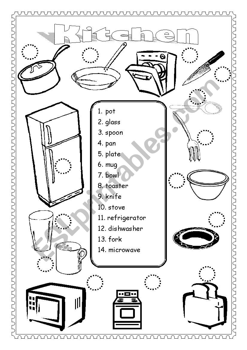 Kitchen vocab match worksheet