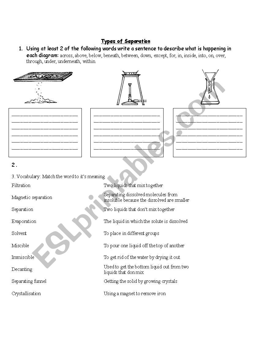 Separation Techniques worksheet