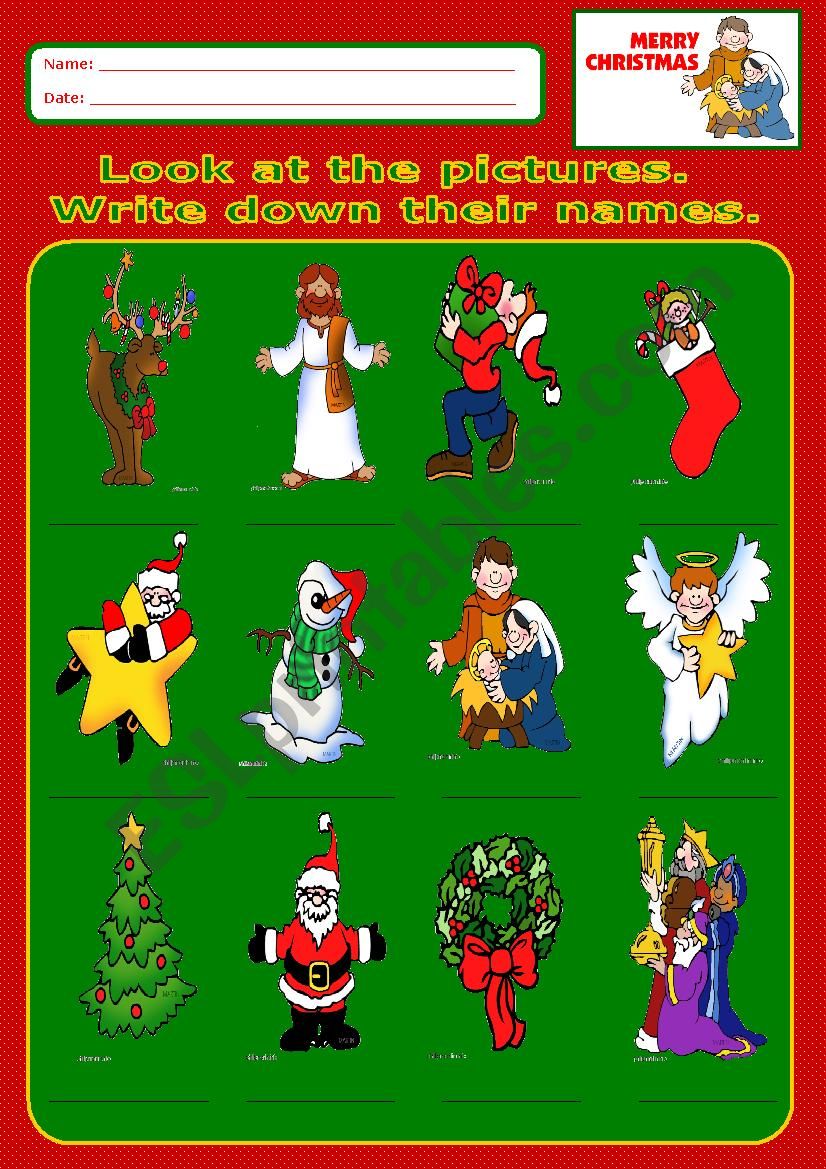 Christmas:write the names_1 worksheet