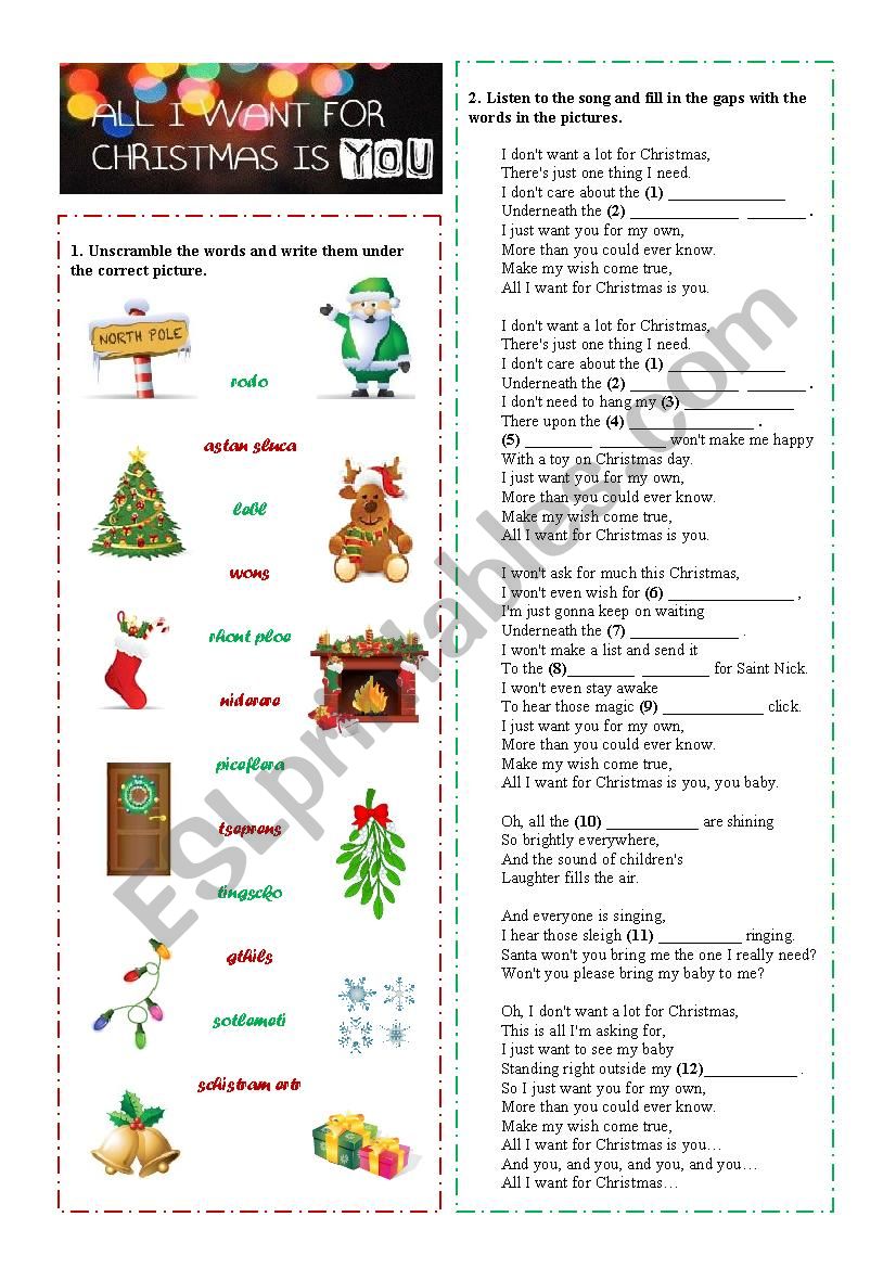 All I want for Christmas worksheet