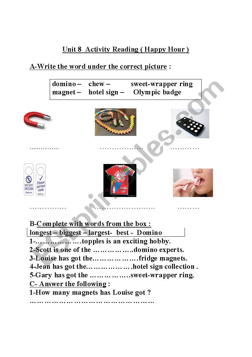 hobbies worksheet