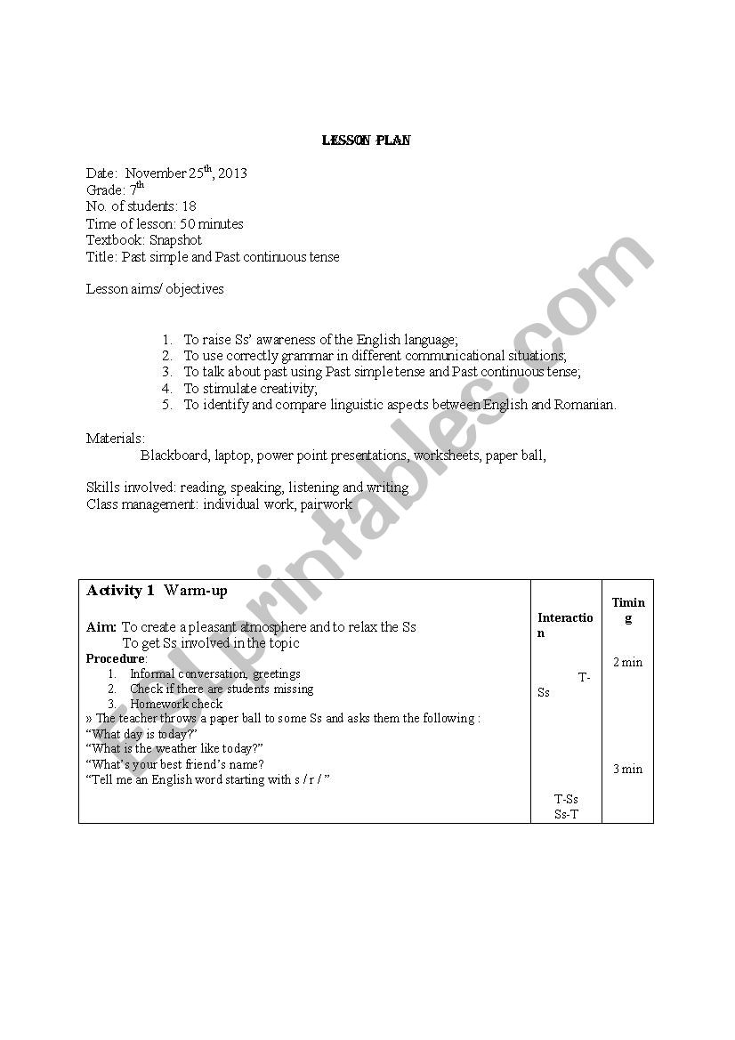 Past simple and Past continuous tense 