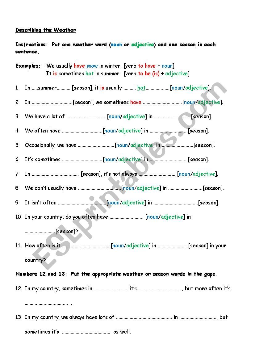 Describing the Weather worksheet