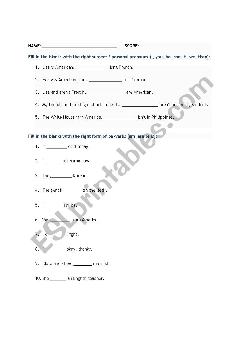 BE QUIZ worksheet