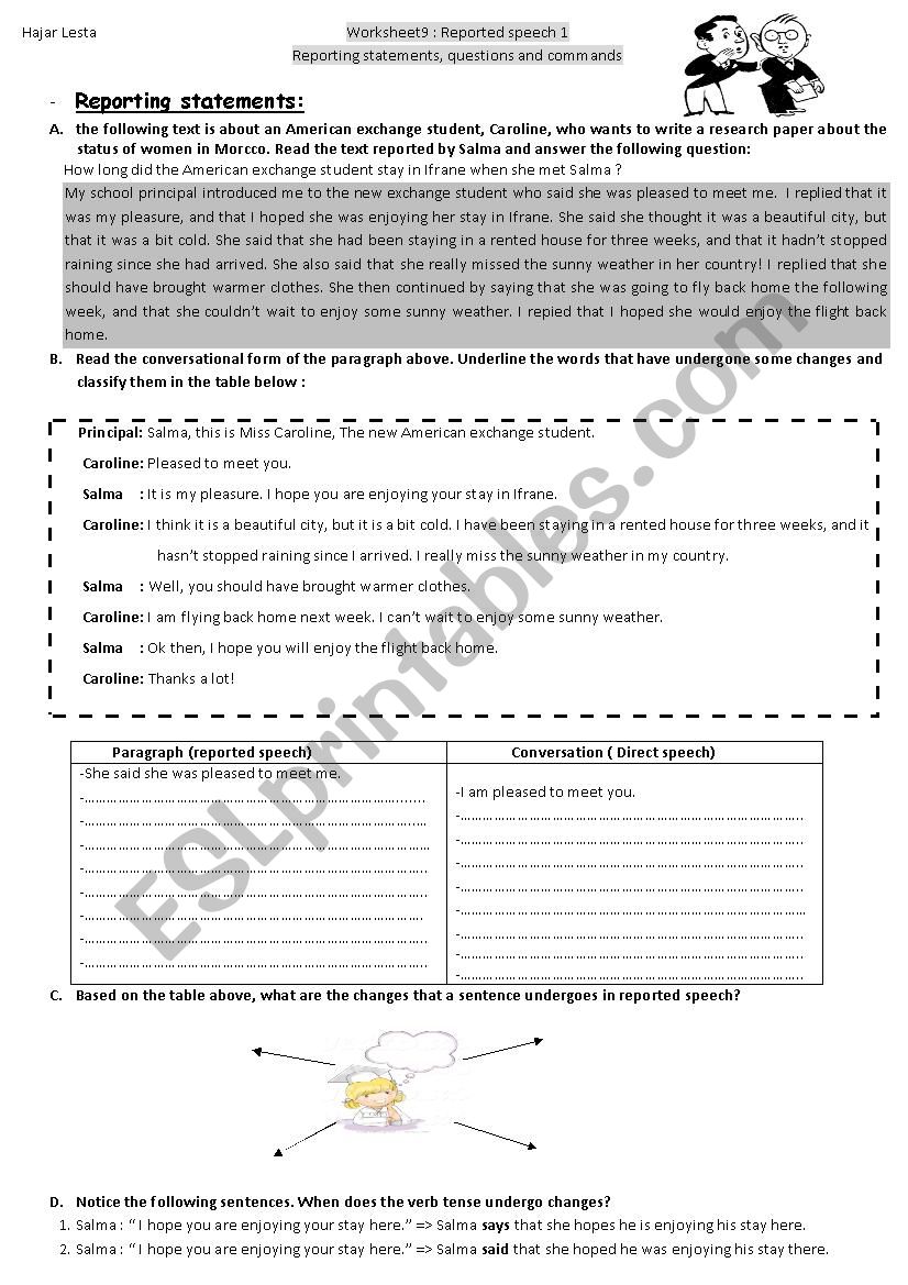 reported speech worksheet