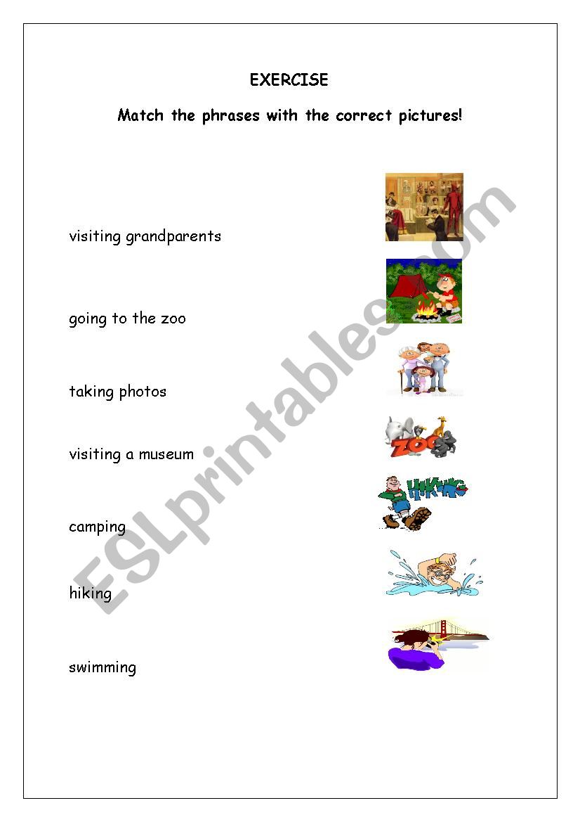 Vacation holiday activities worksheet