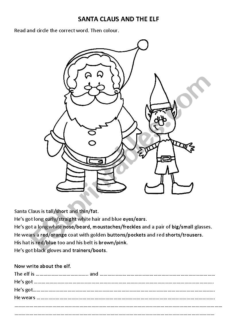 Santa Claus and the elf worksheet