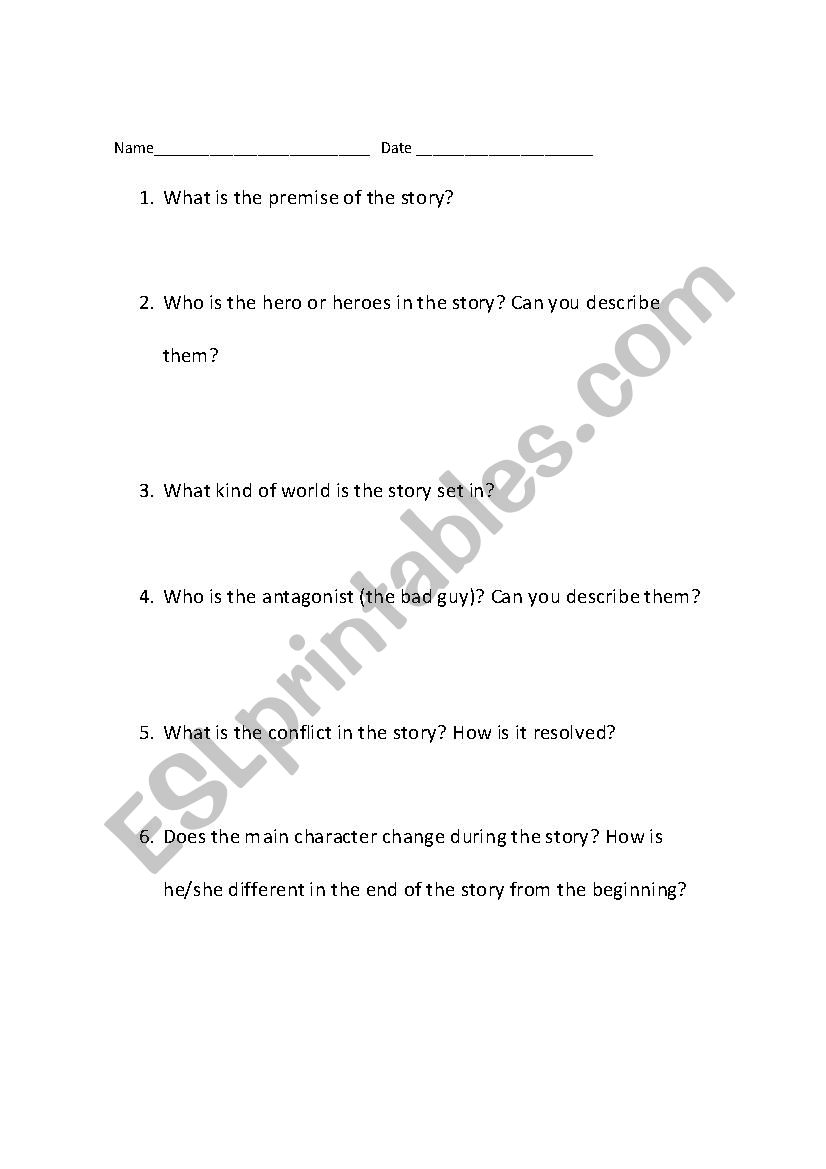 Short Story Peer Discussion Worksheet