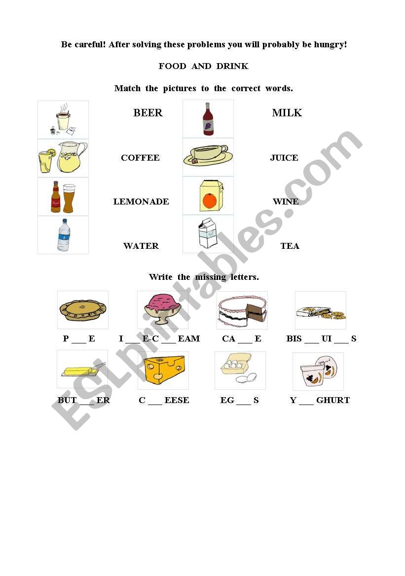 Food and Drinks of all kinds worksheet