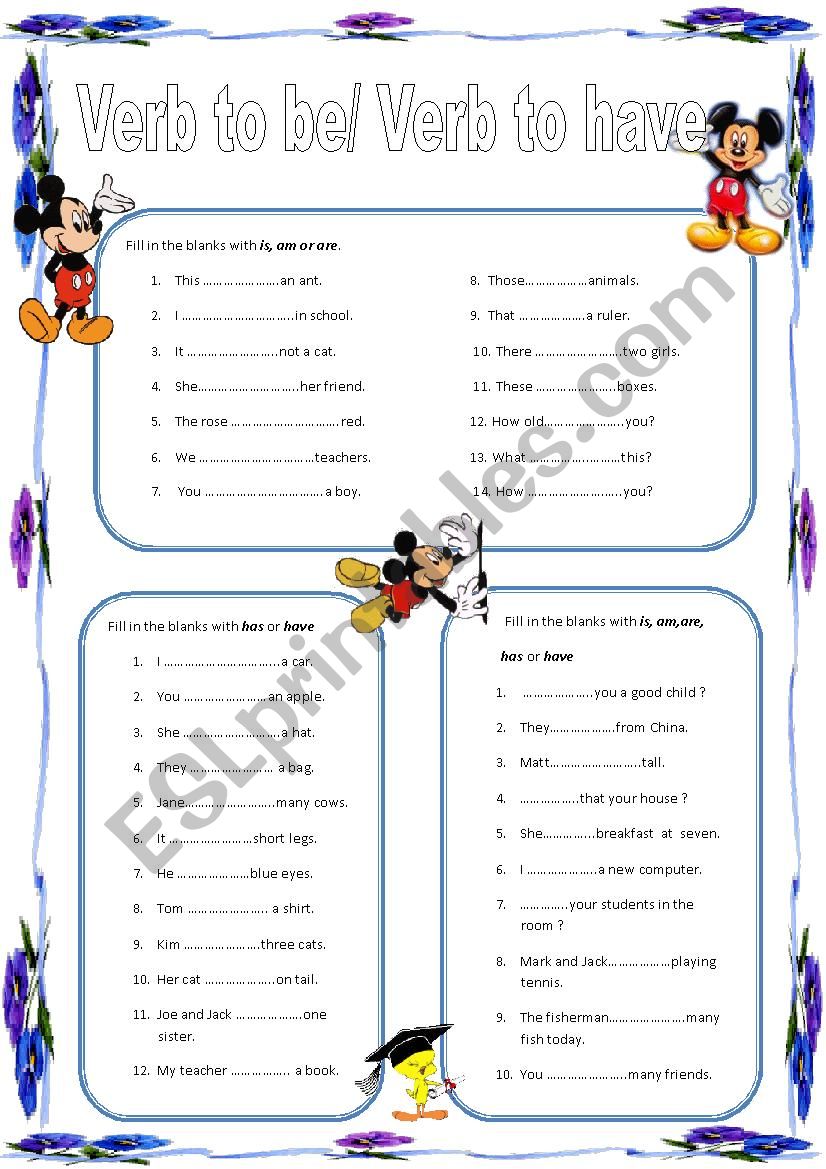 verb to be and verb to have worksheet