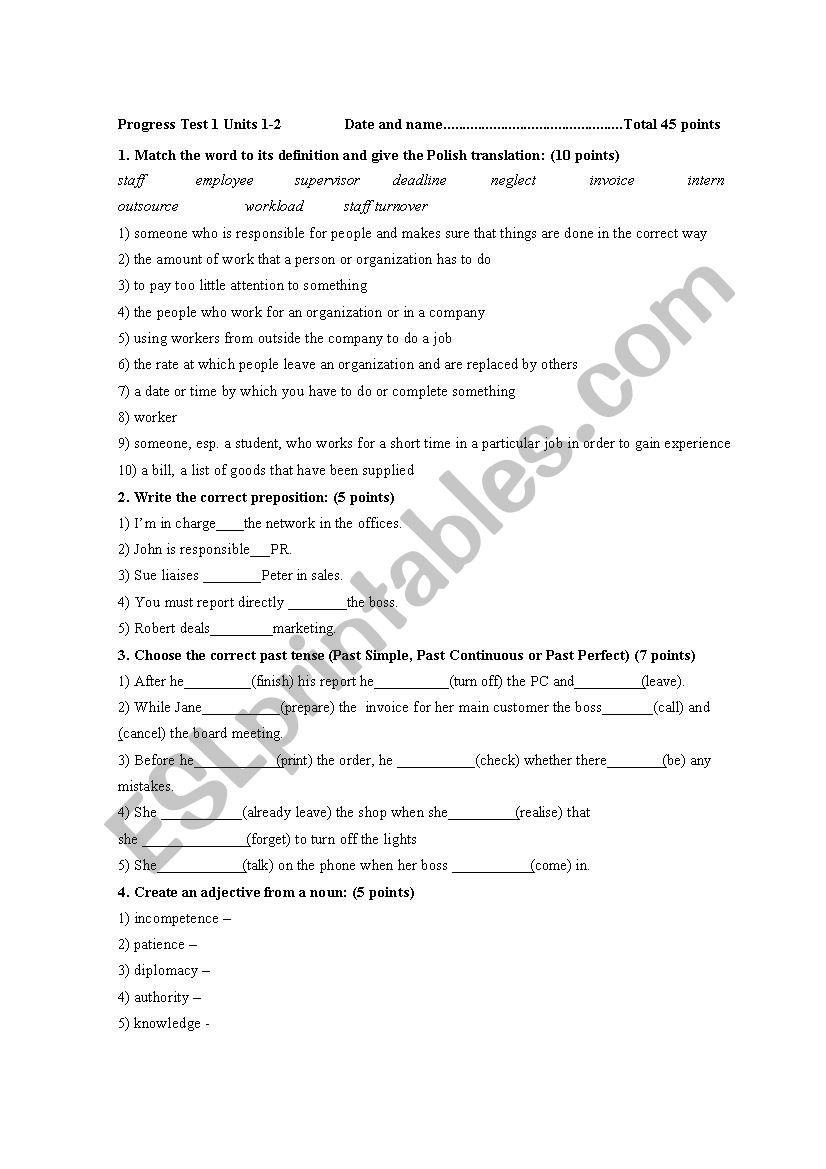 Progress test for intermediate business students using macmillan book on the intermediate level